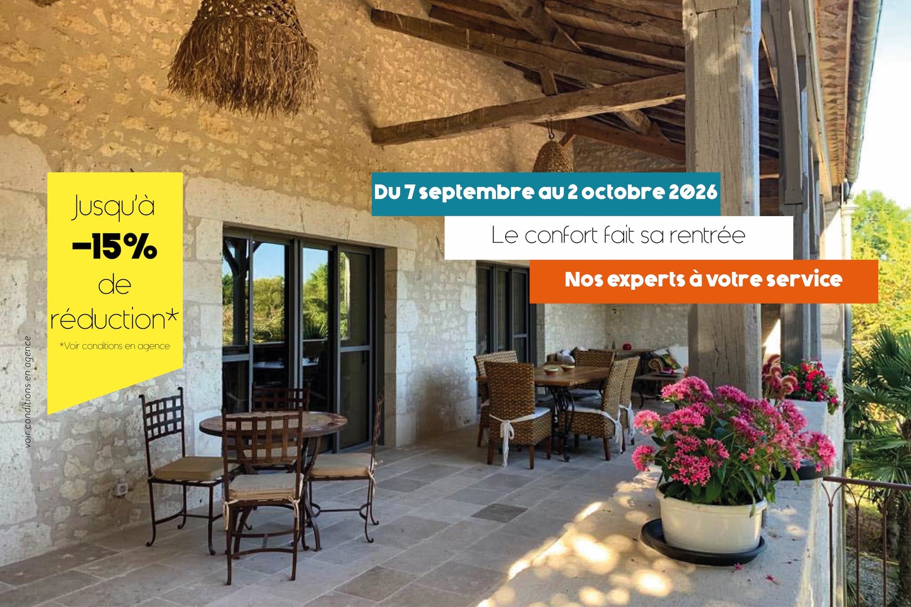 Le confort fait sa rentrée — jusqu'à 15% de réduction du 7 septembre au 2 octobre 2026, voir conditions en agence